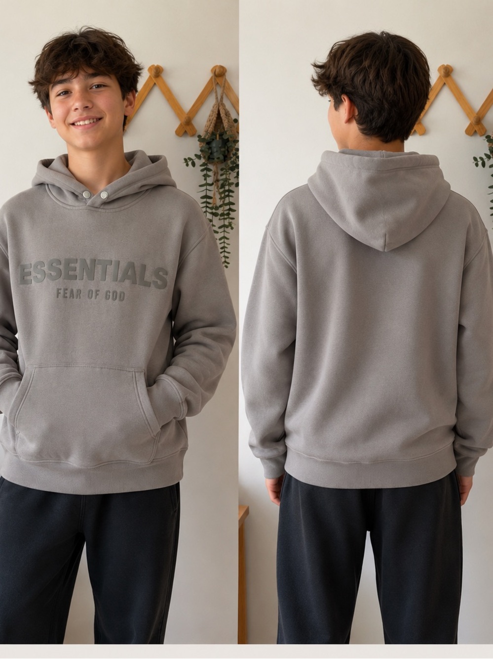Fear of God ESSENTIALS Taupe/Gray Logo Hoodie